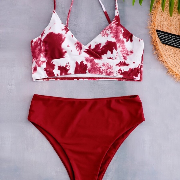 boho Black tie dye high waist bikini cheeky swimsuit - Picture 3 of 8